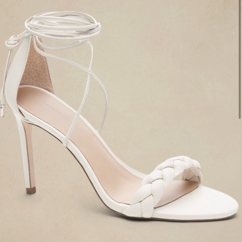 Banana Republic White Braided Ankle-Tie Stiletto Sandal